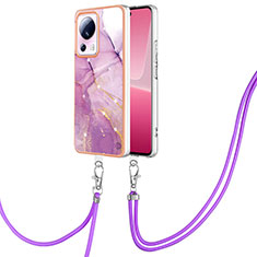 Silicone Candy Rubber Gel Fashionable Pattern Soft Case Cover with Lanyard Strap YB5 for Xiaomi Mi 13 Lite 5G Clove Purple