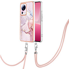 Silicone Candy Rubber Gel Fashionable Pattern Soft Case Cover with Lanyard Strap YB5 for Xiaomi Mi 13 Lite 5G Pink