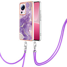 Silicone Candy Rubber Gel Fashionable Pattern Soft Case Cover with Lanyard Strap YB5 for Xiaomi Mi 13 Lite 5G Purple