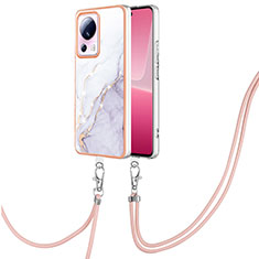 Silicone Candy Rubber Gel Fashionable Pattern Soft Case Cover with Lanyard Strap YB5 for Xiaomi Mi 13 Lite 5G White