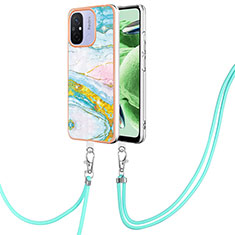 Silicone Candy Rubber Gel Fashionable Pattern Soft Case Cover with Lanyard Strap YB5 for Xiaomi Poco C55 Colorful