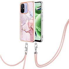 Silicone Candy Rubber Gel Fashionable Pattern Soft Case Cover with Lanyard Strap YB5 for Xiaomi Poco C55 Pink