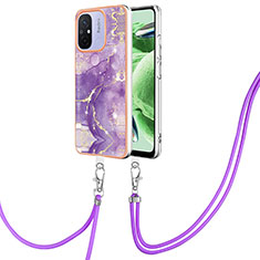 Silicone Candy Rubber Gel Fashionable Pattern Soft Case Cover with Lanyard Strap YB5 for Xiaomi Poco C55 Purple