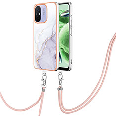 Silicone Candy Rubber Gel Fashionable Pattern Soft Case Cover with Lanyard Strap YB5 for Xiaomi Poco C55 White