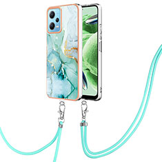 Silicone Candy Rubber Gel Fashionable Pattern Soft Case Cover with Lanyard Strap YB5 for Xiaomi Poco X5 5G Green
