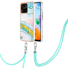 Silicone Candy Rubber Gel Fashionable Pattern Soft Case Cover with Lanyard Strap YB5 for Xiaomi Redmi 10 Power Colorful