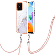 Silicone Candy Rubber Gel Fashionable Pattern Soft Case Cover with Lanyard Strap YB5 for Xiaomi Redmi 10 Power White