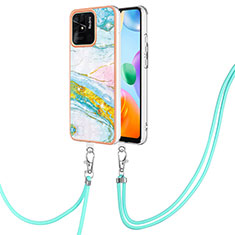 Silicone Candy Rubber Gel Fashionable Pattern Soft Case Cover with Lanyard Strap YB5 for Xiaomi Redmi 10C 4G Colorful