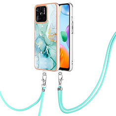 Silicone Candy Rubber Gel Fashionable Pattern Soft Case Cover with Lanyard Strap YB5 for Xiaomi Redmi 10C 4G Green