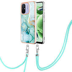 Silicone Candy Rubber Gel Fashionable Pattern Soft Case Cover with Lanyard Strap YB5 for Xiaomi Redmi 11A 4G Green