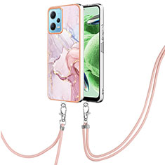 Silicone Candy Rubber Gel Fashionable Pattern Soft Case Cover with Lanyard Strap YB5 for Xiaomi Redmi Note 12 5G Pink