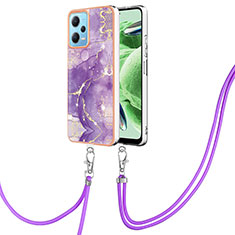 Silicone Candy Rubber Gel Fashionable Pattern Soft Case Cover with Lanyard Strap YB5 for Xiaomi Redmi Note 12 5G Purple