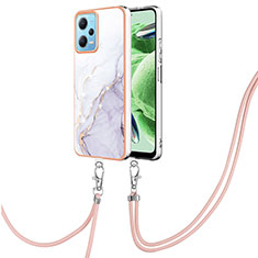 Silicone Candy Rubber Gel Fashionable Pattern Soft Case Cover with Lanyard Strap YB5 for Xiaomi Redmi Note 12 5G White