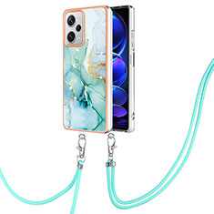 Silicone Candy Rubber Gel Fashionable Pattern Soft Case Cover with Lanyard Strap YB5 for Xiaomi Redmi Note 12 Explorer Green