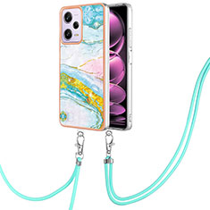 Silicone Candy Rubber Gel Fashionable Pattern Soft Case Cover with Lanyard Strap YB5 for Xiaomi Redmi Note 12 Pro 5G Colorful