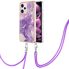 Silicone Candy Rubber Gel Fashionable Pattern Soft Case Cover with Lanyard Strap YB5 for Xiaomi Redmi Note 12 Pro 5G Purple