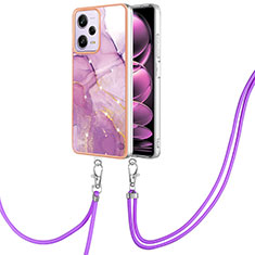 Silicone Candy Rubber Gel Fashionable Pattern Soft Case Cover with Lanyard Strap YB5 for Xiaomi Redmi Note 12 Pro 5G White