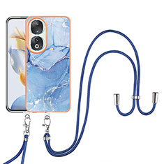 Silicone Candy Rubber Gel Fashionable Pattern Soft Case Cover with Lanyard Strap YB7 for Huawei Honor 90 5G Blue