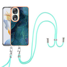 Silicone Candy Rubber Gel Fashionable Pattern Soft Case Cover with Lanyard Strap YB7 for Huawei Honor 90 5G Green