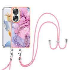 Silicone Candy Rubber Gel Fashionable Pattern Soft Case Cover with Lanyard Strap YB7 for Huawei Honor 90 5G Pink