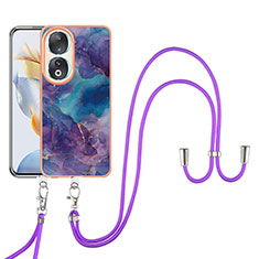 Silicone Candy Rubber Gel Fashionable Pattern Soft Case Cover with Lanyard Strap YB7 for Huawei Honor 90 5G Purple