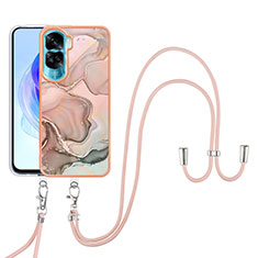 Silicone Candy Rubber Gel Fashionable Pattern Soft Case Cover with Lanyard Strap YB7 for Huawei Honor 90 Lite 5G Mixed