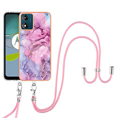 Silicone Candy Rubber Gel Fashionable Pattern Soft Case Cover with Lanyard Strap YB7 for Motorola Moto E13 Clove Purple