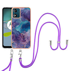 Silicone Candy Rubber Gel Fashionable Pattern Soft Case Cover with Lanyard Strap YB7 for Motorola Moto E13 Purple