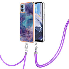Silicone Candy Rubber Gel Fashionable Pattern Soft Case Cover with Lanyard Strap YB7 for Motorola Moto E22i Purple