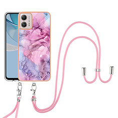Silicone Candy Rubber Gel Fashionable Pattern Soft Case Cover with Lanyard Strap YB7 for Motorola Moto G53 5G Clove Purple