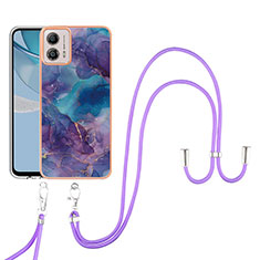 Silicone Candy Rubber Gel Fashionable Pattern Soft Case Cover with Lanyard Strap YB7 for Motorola Moto G53 5G Purple