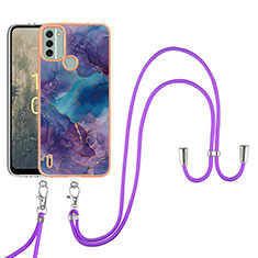 Silicone Candy Rubber Gel Fashionable Pattern Soft Case Cover with Lanyard Strap YB7 for Nokia C31 Purple
