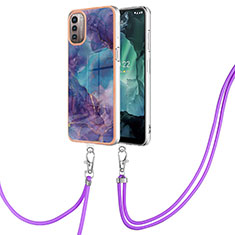Silicone Candy Rubber Gel Fashionable Pattern Soft Case Cover with Lanyard Strap YB7 for Nokia G11 Purple