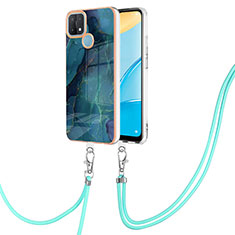 Silicone Candy Rubber Gel Fashionable Pattern Soft Case Cover with Lanyard Strap YB7 for Oppo A15 Green