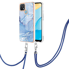 Silicone Candy Rubber Gel Fashionable Pattern Soft Case Cover with Lanyard Strap YB7 for Oppo A35 Blue