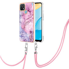 Silicone Candy Rubber Gel Fashionable Pattern Soft Case Cover with Lanyard Strap YB7 for Oppo A35 Pink