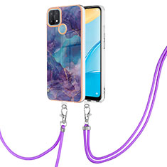 Silicone Candy Rubber Gel Fashionable Pattern Soft Case Cover with Lanyard Strap YB7 for Oppo A35 Purple
