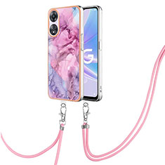 Silicone Candy Rubber Gel Fashionable Pattern Soft Case Cover with Lanyard Strap YB7 for Oppo A58 5G Pink