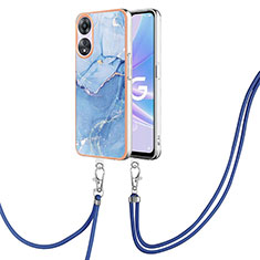 Silicone Candy Rubber Gel Fashionable Pattern Soft Case Cover with Lanyard Strap YB7 for Oppo A78 5G Blue
