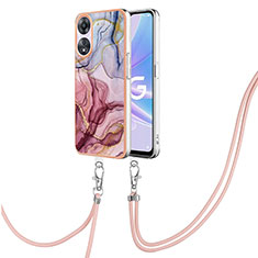 Silicone Candy Rubber Gel Fashionable Pattern Soft Case Cover with Lanyard Strap YB7 for Oppo A78 5G Clove Purple