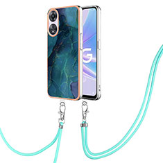 Silicone Candy Rubber Gel Fashionable Pattern Soft Case Cover with Lanyard Strap YB7 for Oppo A78 5G Green