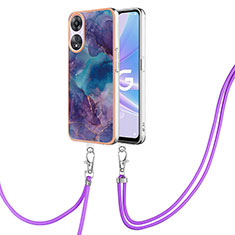 Silicone Candy Rubber Gel Fashionable Pattern Soft Case Cover with Lanyard Strap YB7 for Oppo A78 5G Purple