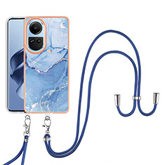 Silicone Candy Rubber Gel Fashionable Pattern Soft Case Cover with Lanyard Strap YB7 for Oppo Reno10 5G Blue
