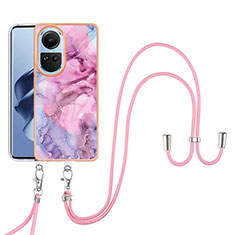 Silicone Candy Rubber Gel Fashionable Pattern Soft Case Cover with Lanyard Strap YB7 for Oppo Reno10 5G Pink