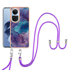 Silicone Candy Rubber Gel Fashionable Pattern Soft Case Cover with Lanyard Strap YB7 for Oppo Reno10 5G Purple
