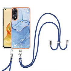 Silicone Candy Rubber Gel Fashionable Pattern Soft Case Cover with Lanyard Strap YB7 for Oppo Reno8 T 4G Blue