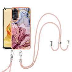 Silicone Candy Rubber Gel Fashionable Pattern Soft Case Cover with Lanyard Strap YB7 for Oppo Reno8 T 4G Clove Purple