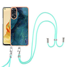 Silicone Candy Rubber Gel Fashionable Pattern Soft Case Cover with Lanyard Strap YB7 for Oppo Reno8 T 4G Green