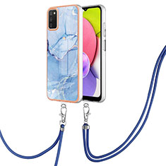 Silicone Candy Rubber Gel Fashionable Pattern Soft Case Cover with Lanyard Strap YB7 for Samsung Galaxy A02s Blue