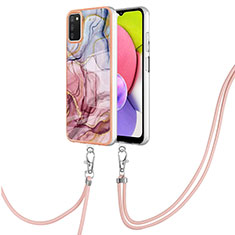 Silicone Candy Rubber Gel Fashionable Pattern Soft Case Cover with Lanyard Strap YB7 for Samsung Galaxy A02s Mixed